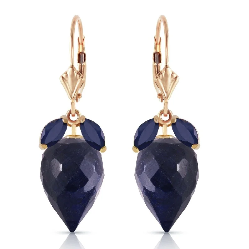 Tin toned earrings-26.8 Carat 14K Solid Gold Earrings Pointy Briolette Sapphire