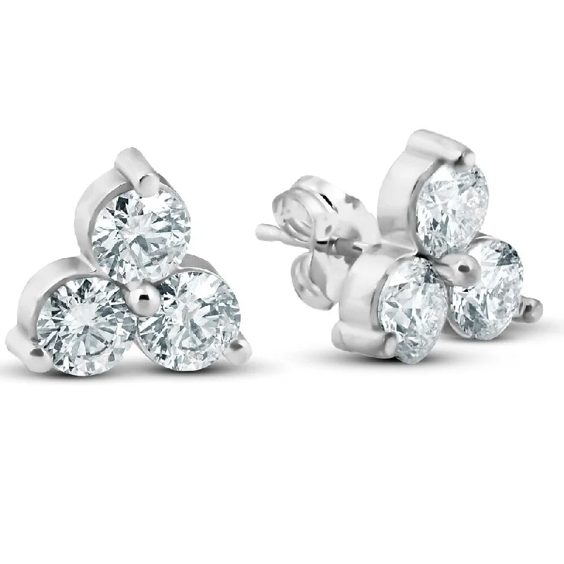 Narrow bezel earrings-2ct Three Stone Diamond Studs 14K White Gold