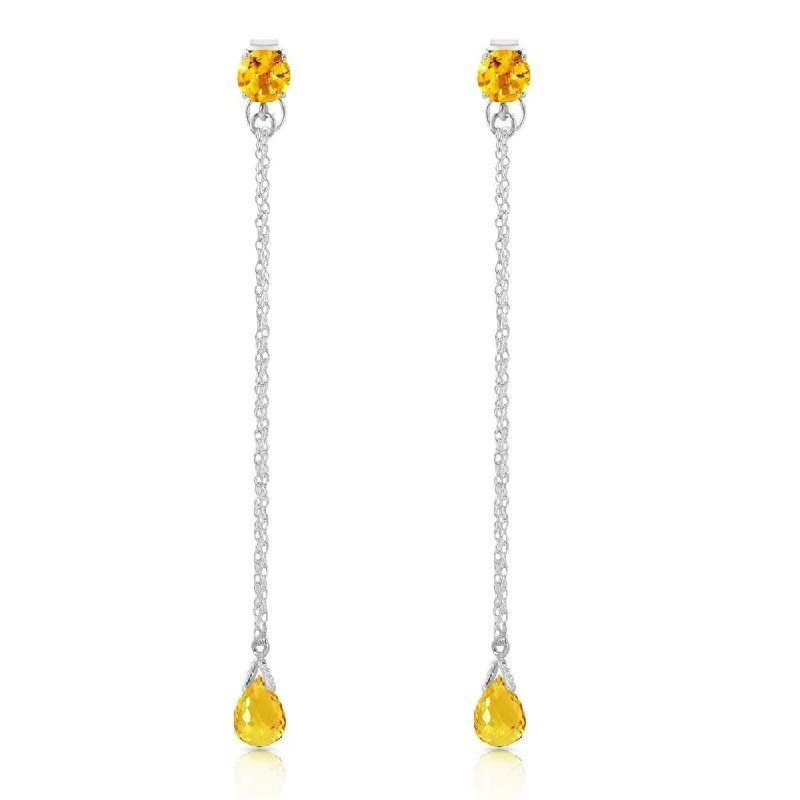 Plaid weave earrings-3.15 Carat 14K Solid White Gold Chandelier Earrings Citrine