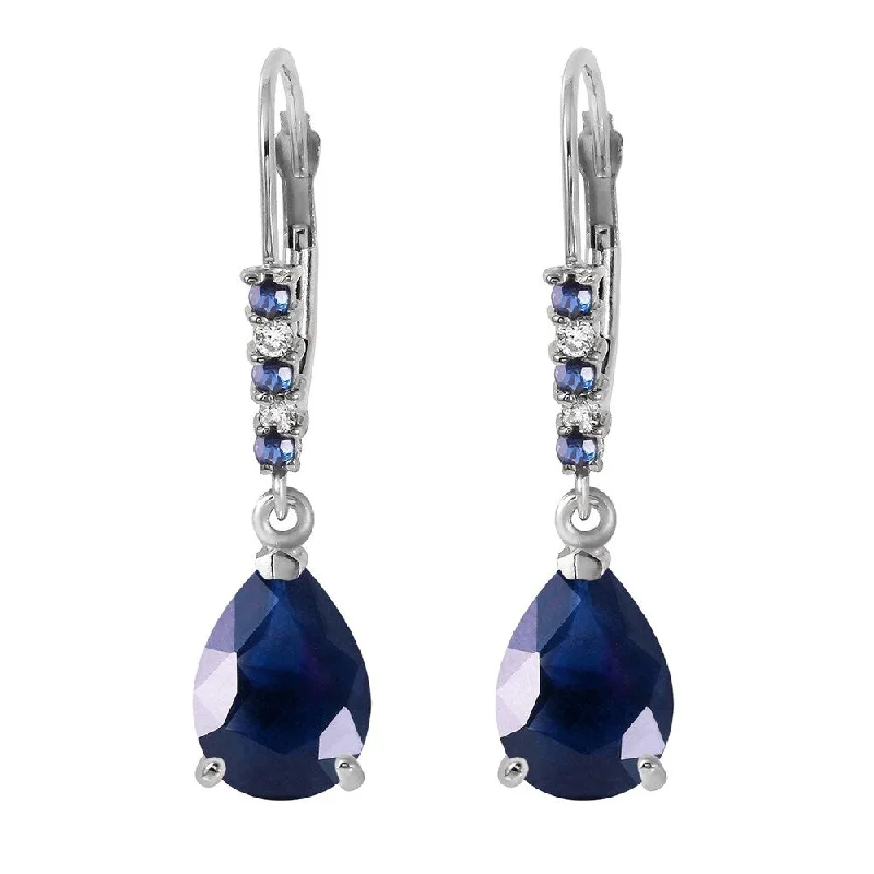 Briolette sapphire earrings-3.18 Carat 14K Solid White Gold Power Of Words Sapphire Diamond Earrings