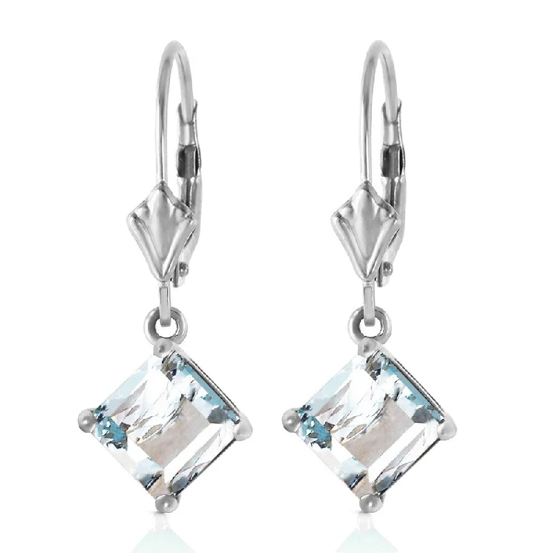 Faint shade earrings-3.2 Carat 14K Solid White Gold Chattering Heart Aquamarine Earrings