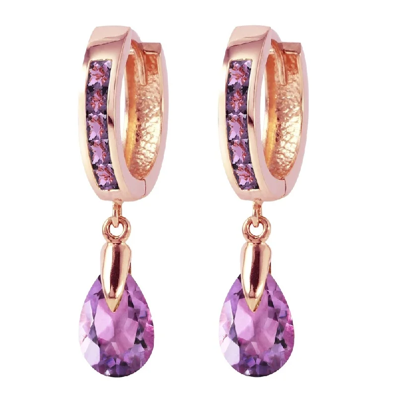 Willow twig earrings-3.3 CTW 14K Solid Rose Gold Huggie Earrings Dangling Amethyst