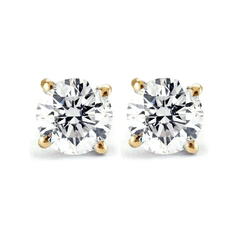 Prairie stalk earrings-3/4Ct Round Brilliant Natural Diamond Stud Earrings in 14K Yellow Gold Classic Setting