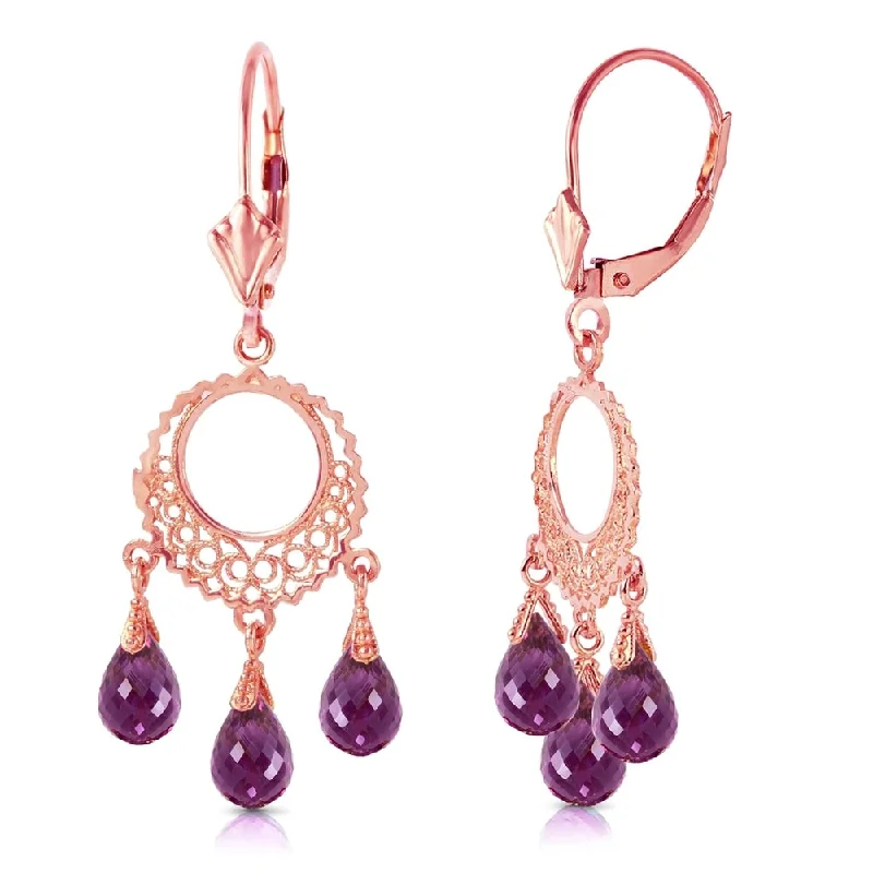 Alloy blend earrings-3.75 Carat 14K Solid Rose Gold Chain Drop Earrings Amethyst