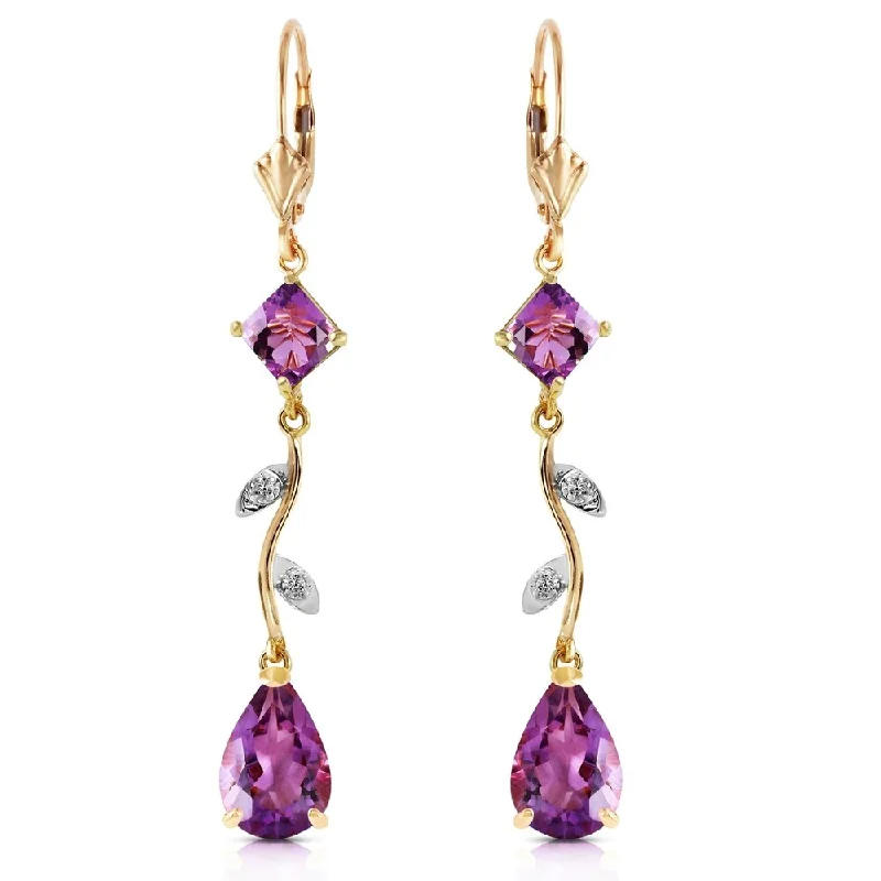 Bark splinter earrings-3.97 Carat 14K Solid Gold Chandelier Earrings Natural Diamond Amethyst