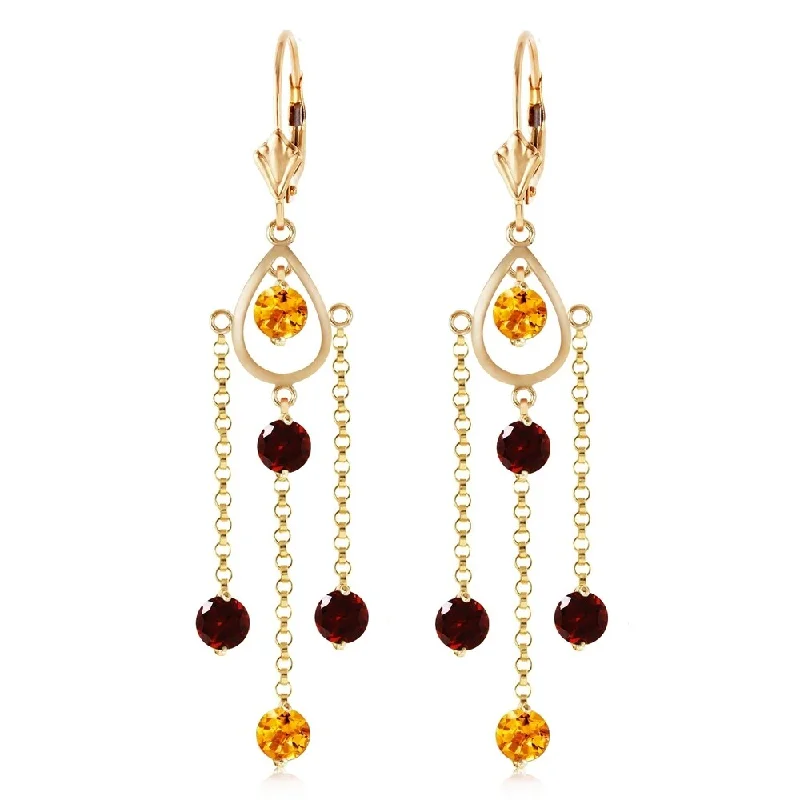 Textured ridge earrings-3 Carat 14K Solid Gold Gilded Age Citrine Garnet Earrings