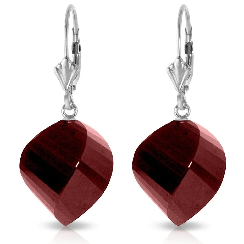 Eighteen-stone earrings-30.5 CTW 14K Solid White Gold Leverback Earrings Twisted Briolette Ruby