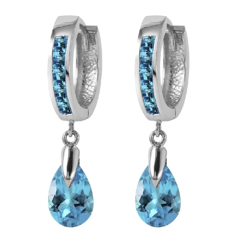 Gritty grain earrings-4.2 Carat 14K Solid White Gold Huggie Earrings Dangling Blue Topaz