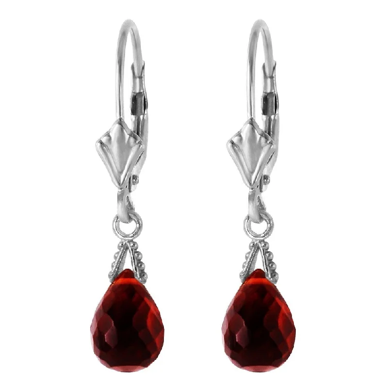 Quartz fleck earrings-4.5 Carat 14K Solid White Gold Leverback Earrings Briolette Garnet