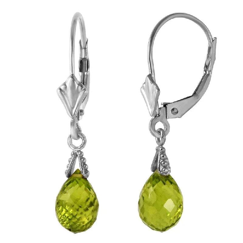 Faint shade earrings-4.5 Carat 14K Solid White Gold Leverback Earrings Briolette Peridot