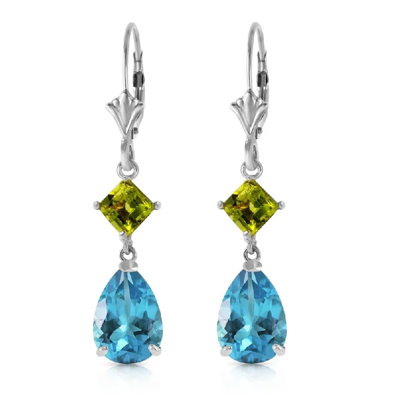 Jute braid earrings-4.5 Carat 14K Solid White Gold Leverback Earrings Peridot Blue Topaz