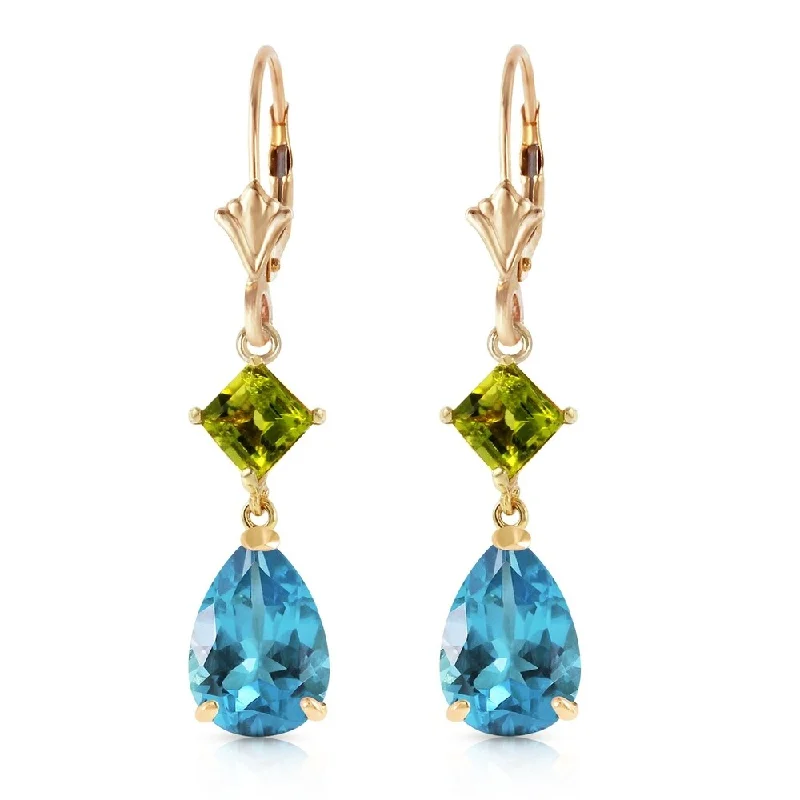 Clam shell earrings-4.5 CTW 14K Solid Gold Leverback Earrings Peridot Blue Topaz