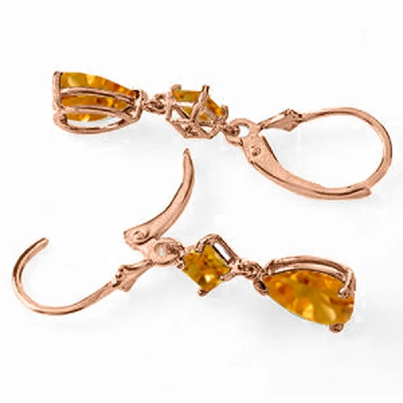 Antique twist earrings-4.5 CTW 14K Solid Rose Gold Leverback Earrings Citrine