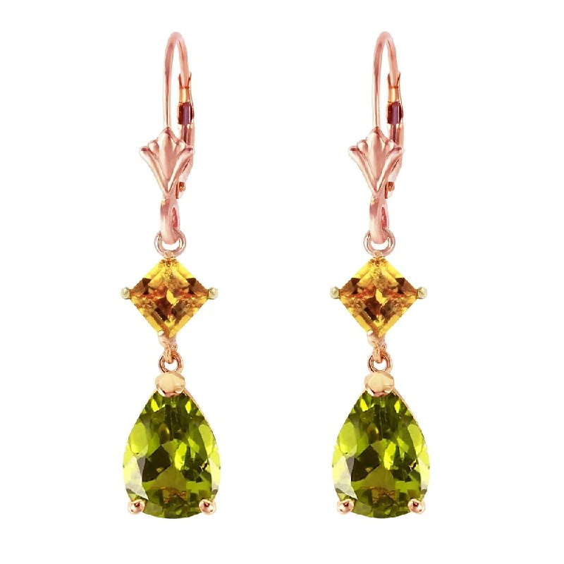 Braided cord earrings-4.5 CTW 14K Solid Rose Gold Leverback Earrings Peridot Citrine