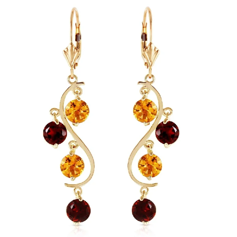 Eighteen-stone earrings-4.6 Carat 14K Solid Gold Grape Garnet Citrine Earrings