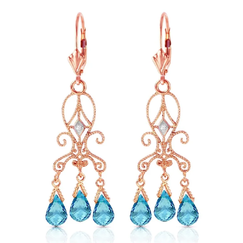 Antique twist earrings-4.81 Carat 14K Solid Rose Gold Chandelier Diamond Earrings Blue Topaz