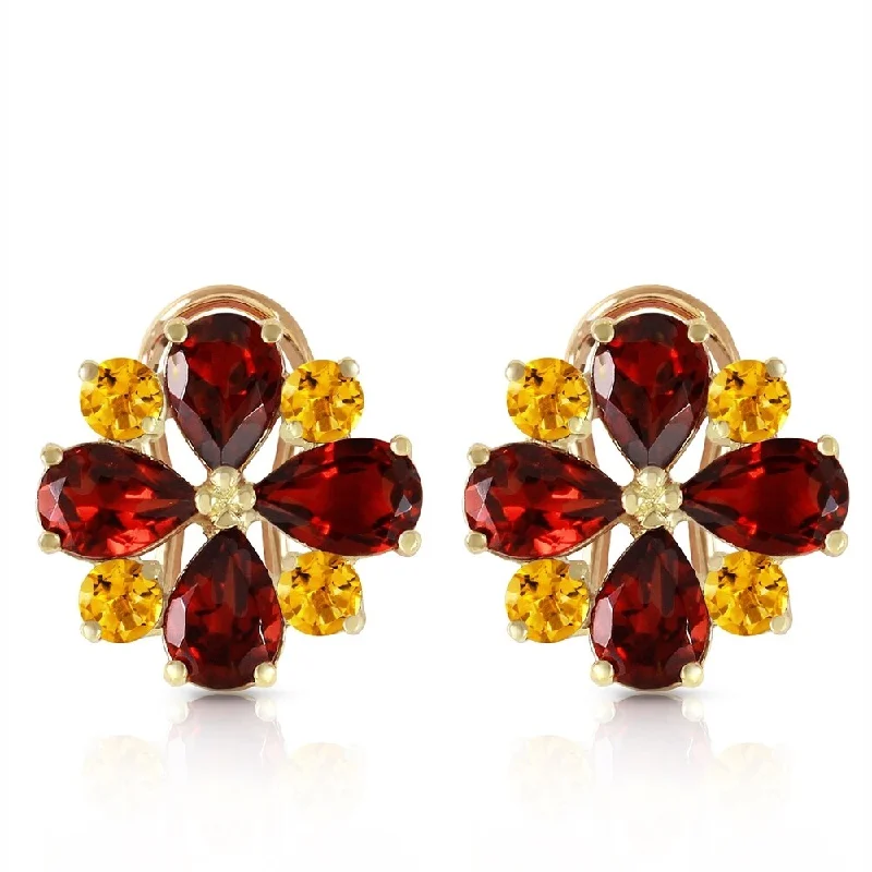 Ocean ridge earrings-4.85 CTW 14K Solid Gold French Clips Earrings Garnet Citrine