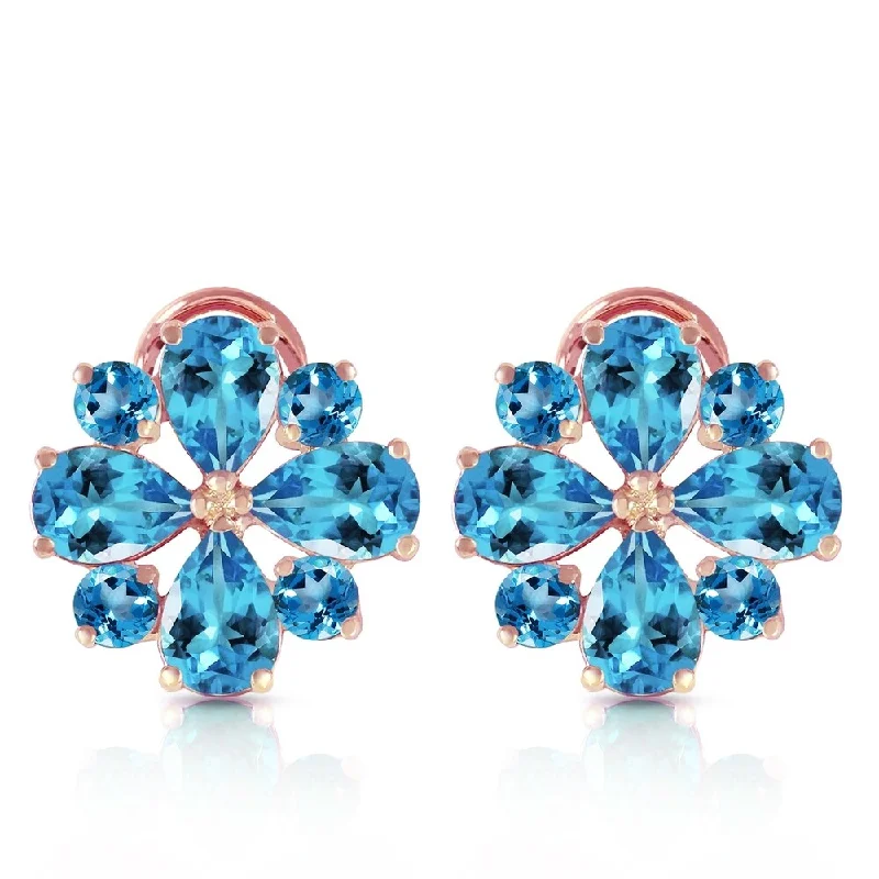 Gaelic swirl earrings-4.85 CTW 14K Solid Rose Gold Flower Blue Topaz Clip Earrings