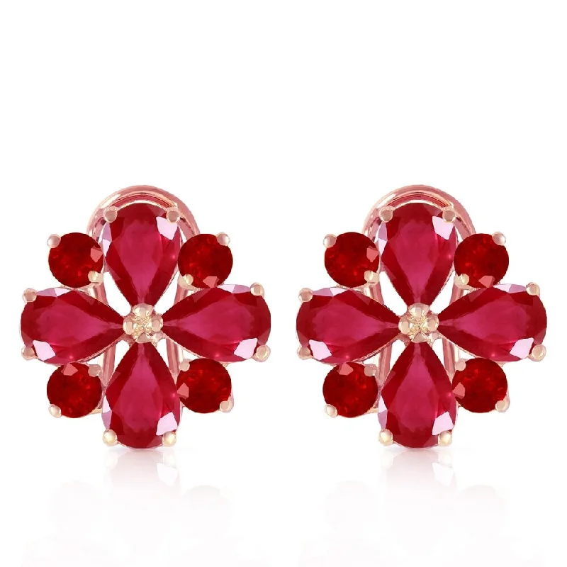 Carved ridge earrings-4.85 CTW 14K Solid Rose Gold French Clips Earrings Natural Ruby