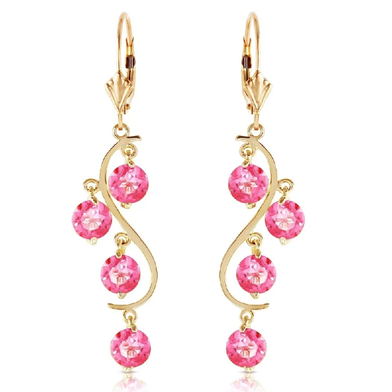 Carved ridge earrings-4.95 Carat 14K Solid Gold Chandelier Earrings Natural Pink Topaz