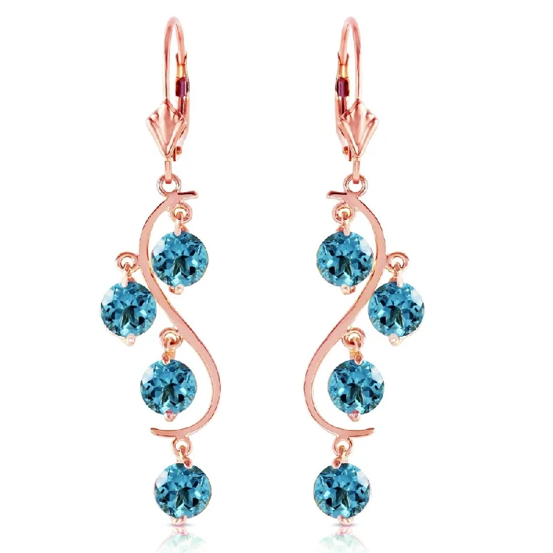 Fused stone earrings-4.95 Carat 14K Solid Rose Gold Blue Topaz Drop Earrings