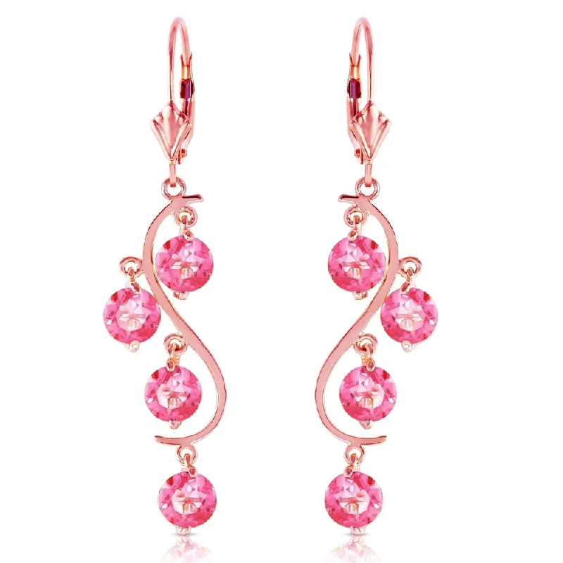 Morning haze earrings-4.95 Carat 14K Solid Rose Gold Chandelier Earrings Natural Pink Topaz