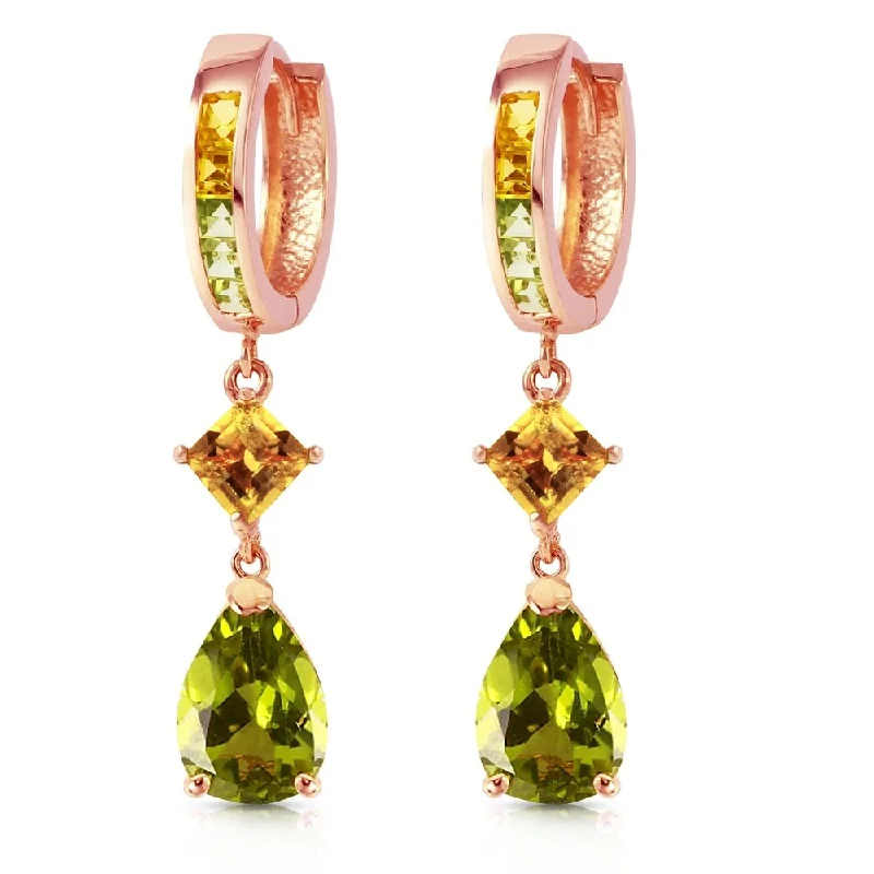 Gaelic swirl earrings-5.15 Carat 14K Solid Rose Gold Huggie Earrings Dangling Peridot Citrine