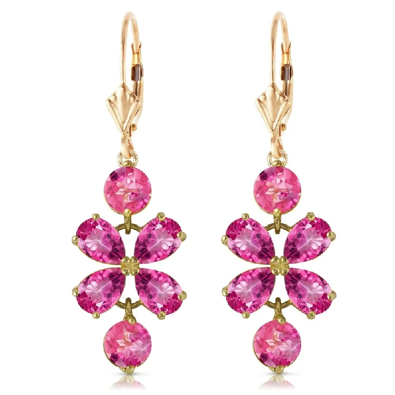 Crimped rim earrings-5.32 Carat 14K Solid Gold Petals Pink Topaz Earrings