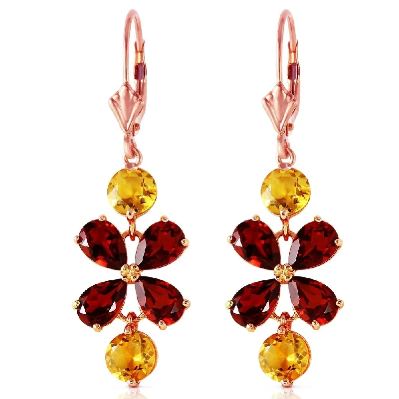 Brass relic earrings-5.32 Carat 14K Solid Rose Gold Chandelier Earrings Citrine Garnet