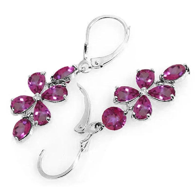 Apex gem earrings-5.32 Carat 14K Solid White Gold Pink Lenses Pink Topaz Earrings