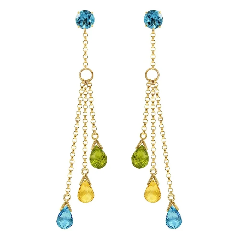 Pocked edge earrings-5.75 CTW 14K Solid Gold Chandelier Earrings Blue Topaz, Citrine