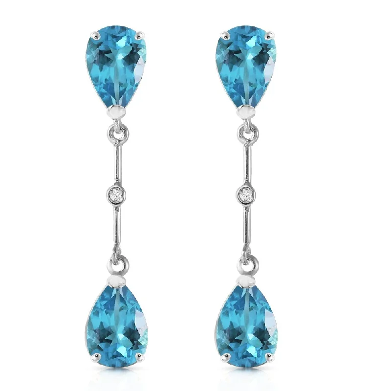 Bamboo braid earrings-7.01 CTW 14K Solid White Gold Diamond Blue Topaz Dangling Earrings