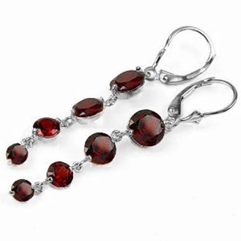 Lined gem earrings-7.8 Carat 14K Solid White Gold Chandelier Earrings Natural Garnet