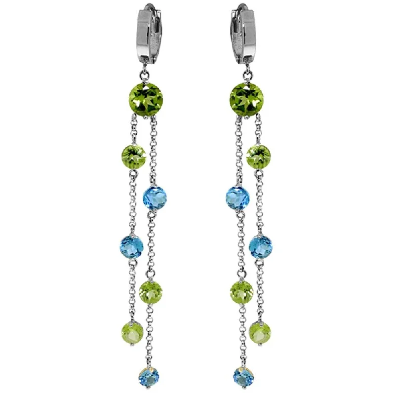 Outer gem earrings-8.99 CTW 14K Solid White Gold Chandelier Earrings Peridot Blue Topaz