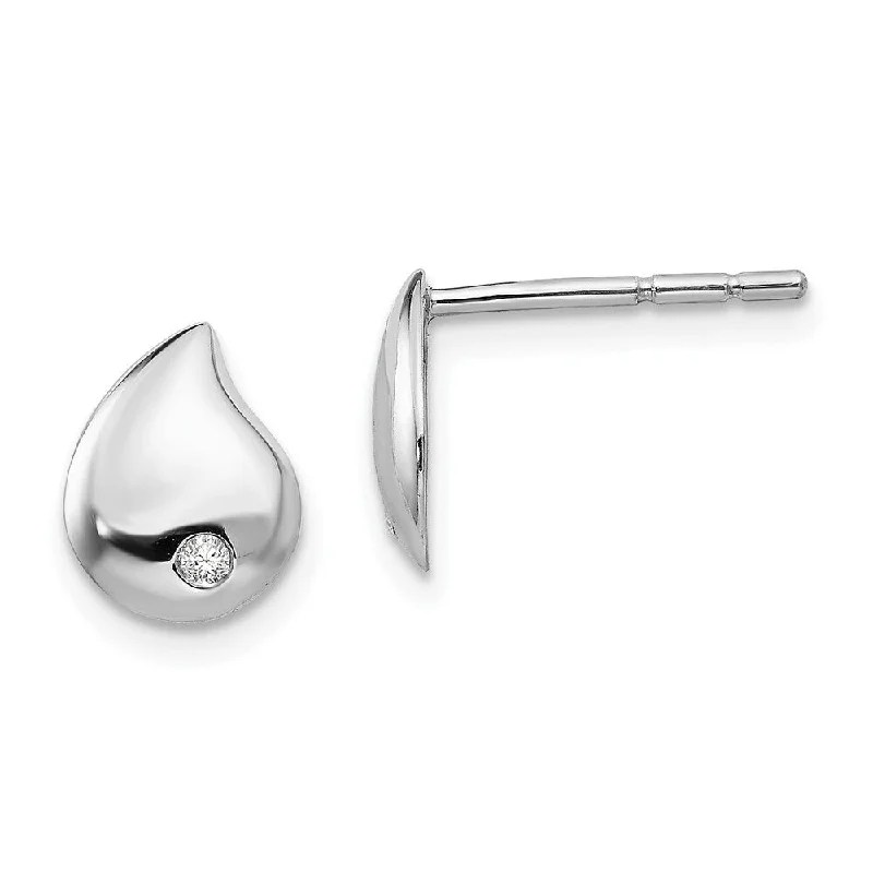 Ocean ridge earrings-925 Sterling Silver Diamond Teardrop Earrings (L-10 mm, W-7.4 mm)