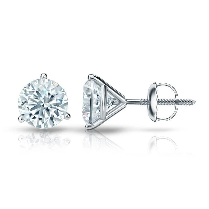 Morning haze earrings-Auriya 1 1/2ctw 3 Prong Martini Set Round Diamond Stud Earrings 18kt Gold GIA Certified