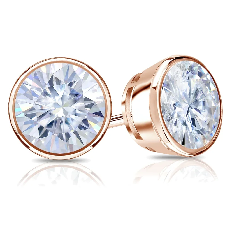 Coiled sprig earrings-Auriya 14k Gold 4ctw Bezel-set Round Moissanite Stud Earrings - 8.2 mm