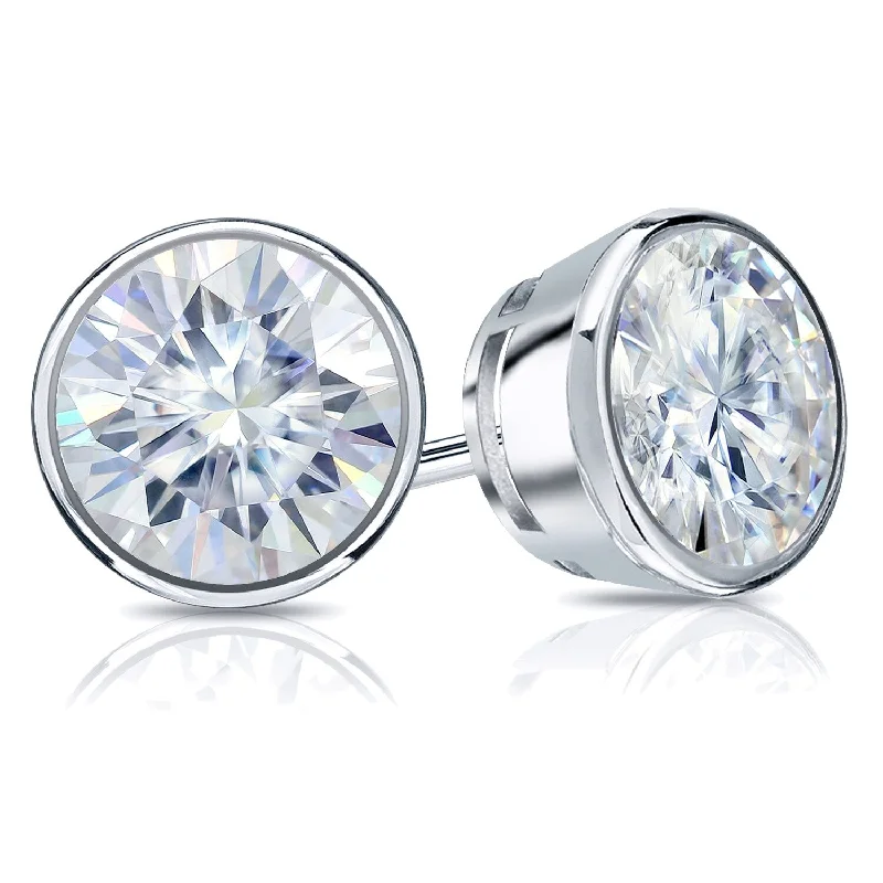 Glossy gem earrings-Auriya 18k Gold 2ctw Bezel-set Round Moissanite Stud Earrings - 6.5 mm