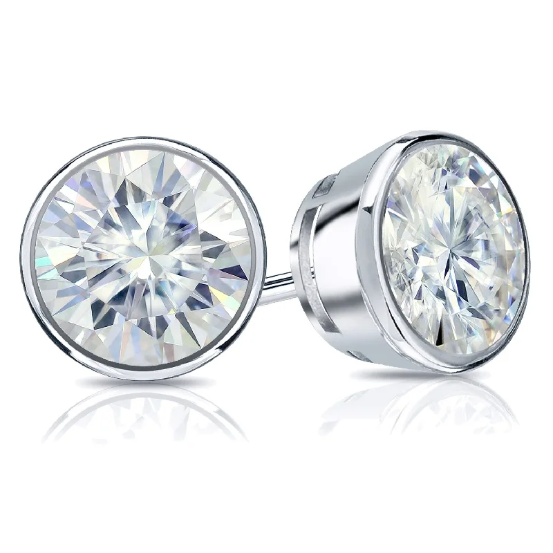 Fluid stripe earrings-Auriya 18k Gold 4ctw Bezel-set Round Moissanite Stud Earrings - 8.2 mm