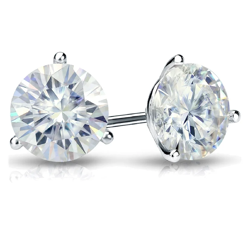 Notched edge earrings-Auriya 2ct TGW Round Moissanite Stud Earrings Platinum 3-Prong - 6.5 mm, Push-Back