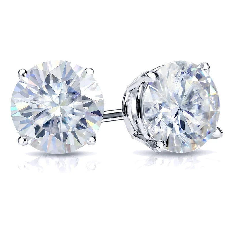 Plaid weave earrings-Auriya 3ct TW Round Moissanite Stud Earrings Platinum - 7.4 mm