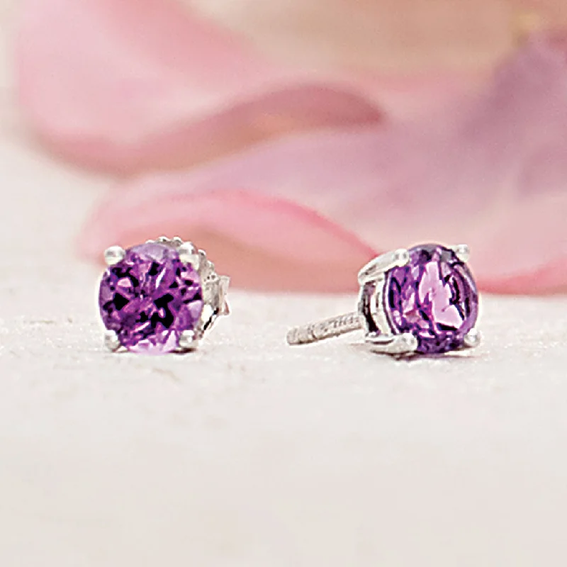 Tiered stone earrings-Bremer Jewelry Round Amethyst Stud Earrings in 14K White Gold (0.90ctw)