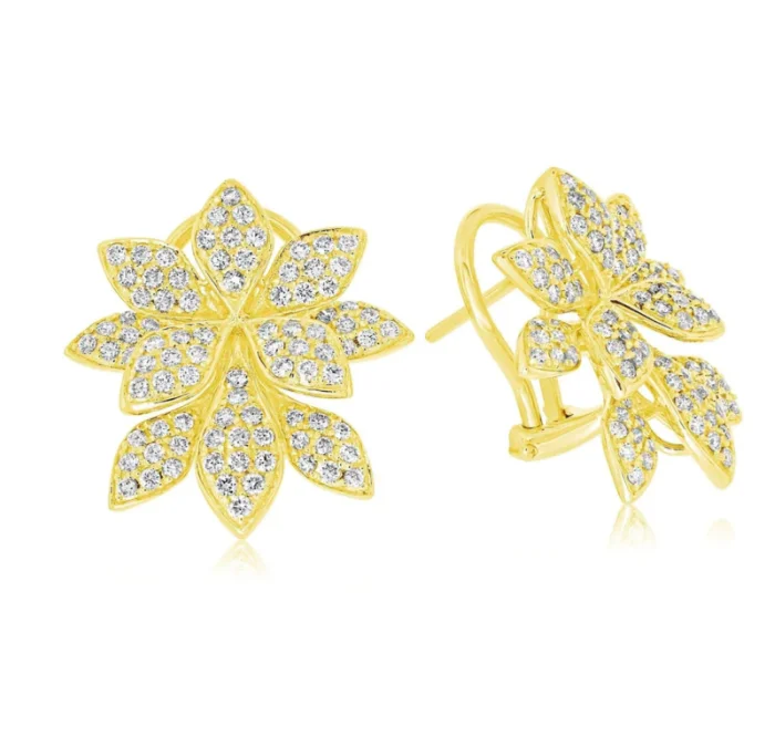 Orbit swirl drop earrings-Bremer Jewelry Round Flower Diamond Earrings in 18K Yellow Gold (1.77ctw)