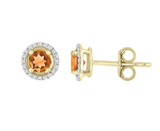 Willow twig earrings-Bremer Jewelry Round Shape Citrine and Diamond Solitaire/Stud Earrings in 14K Yellow Gold (0.55ctw)