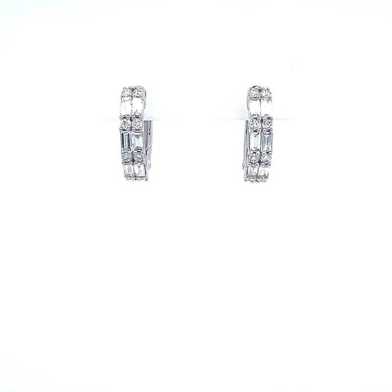 Fossil shard earrings-Round Small Hoop Diamond Earrings in 14K White Gold (0.65ctw)