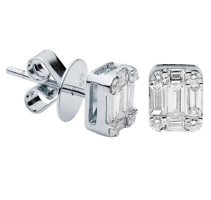 Etched bar earrings-Bremer Jewelry Round Solitaire/Stud Diamond Earrings in 18K White Gold (.97ctw)