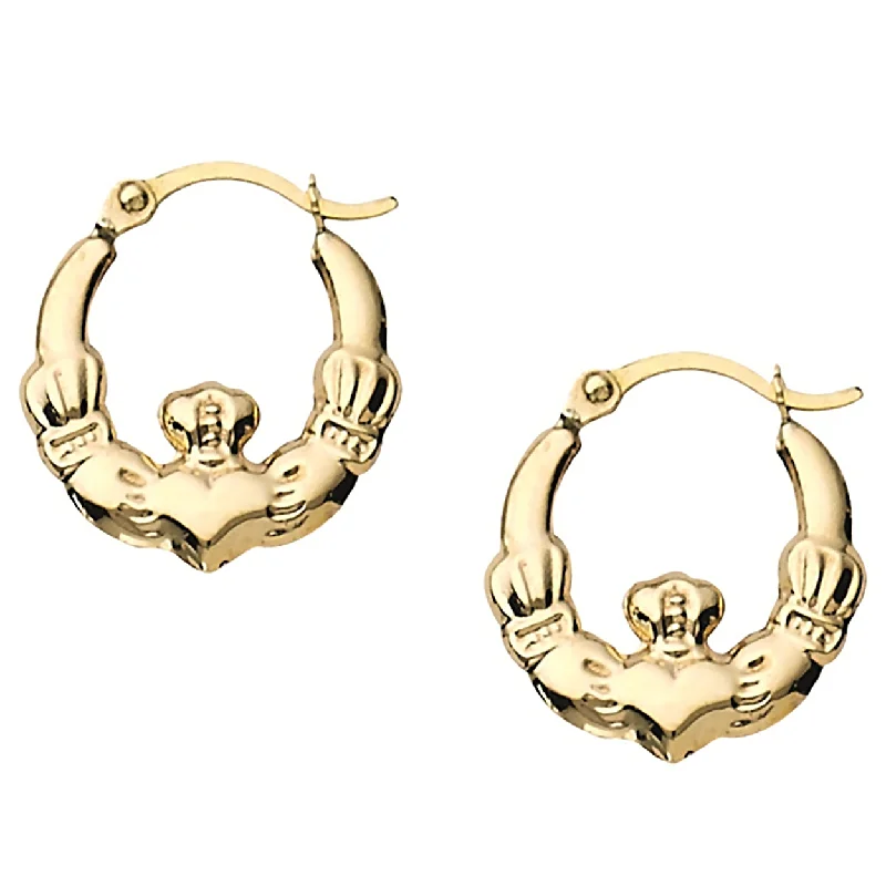 Muted tint earrings-Petite Claddagh Hoop Earrings 14K Yellow Gold