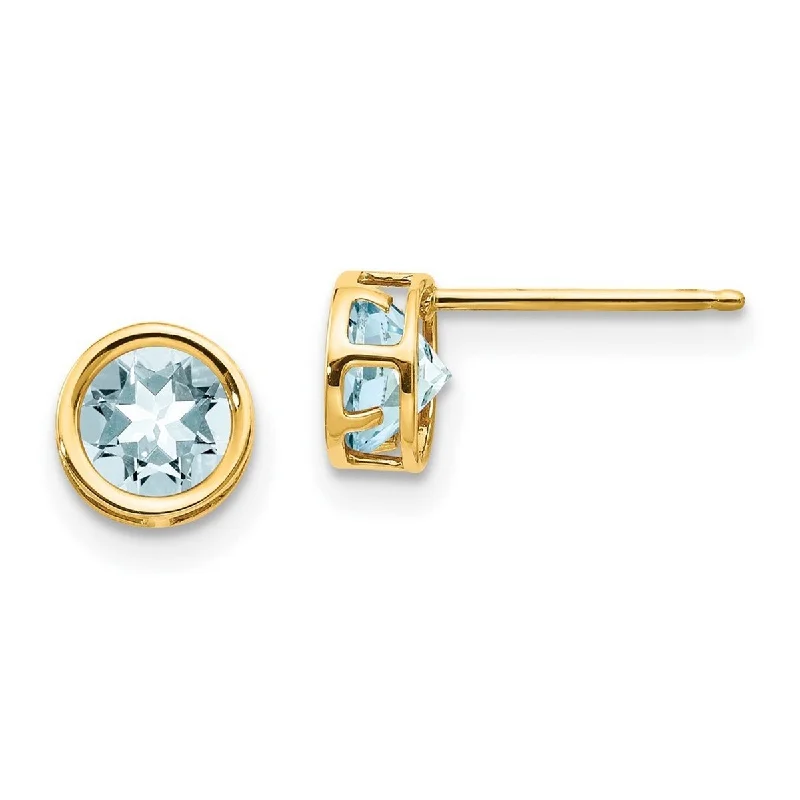 Orbit swirl drop earrings-Curata 14k Yellow Gold 5mm Bezel Aquamarine Stud Earrings