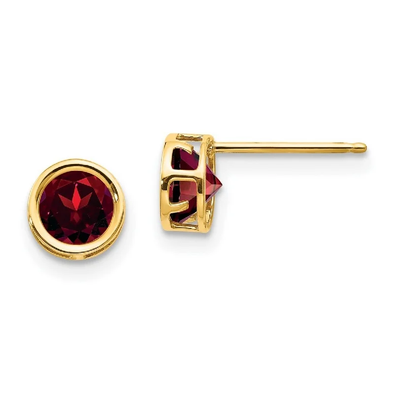 Tiered stone earrings-Curata 14k Yellow Gold 5mm Bezel Garnet Stud Screw Earrings