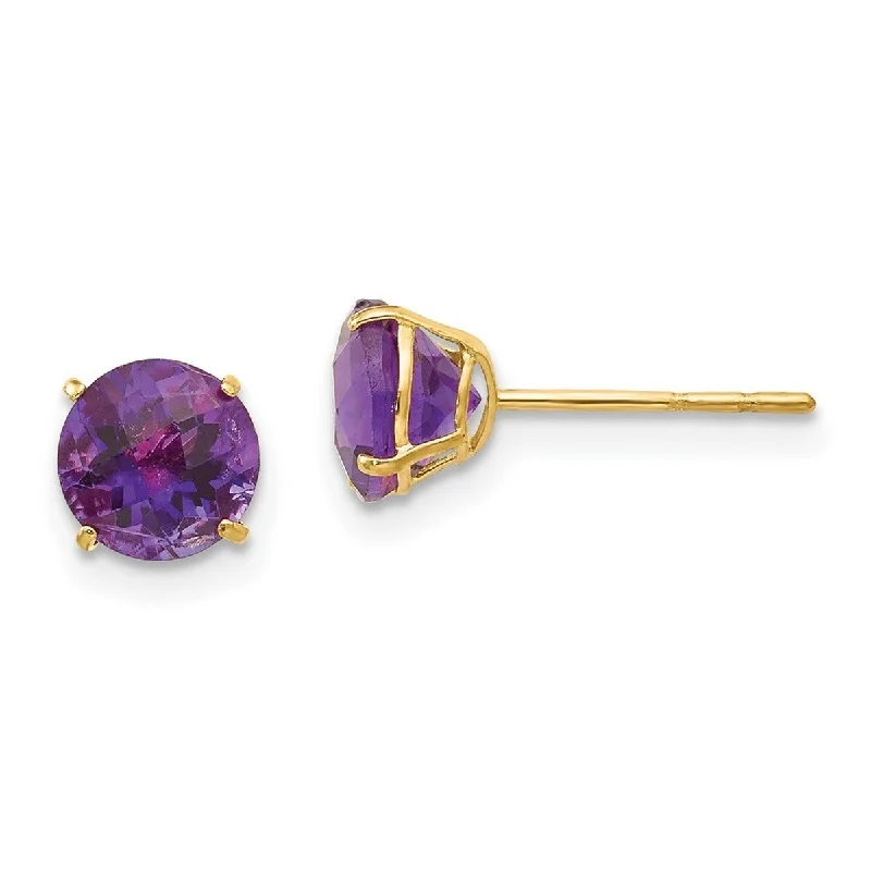 Prairie stalk earrings-Curata 14k Yellow Gold Round Amethyst 6mm Post Stud Earrings